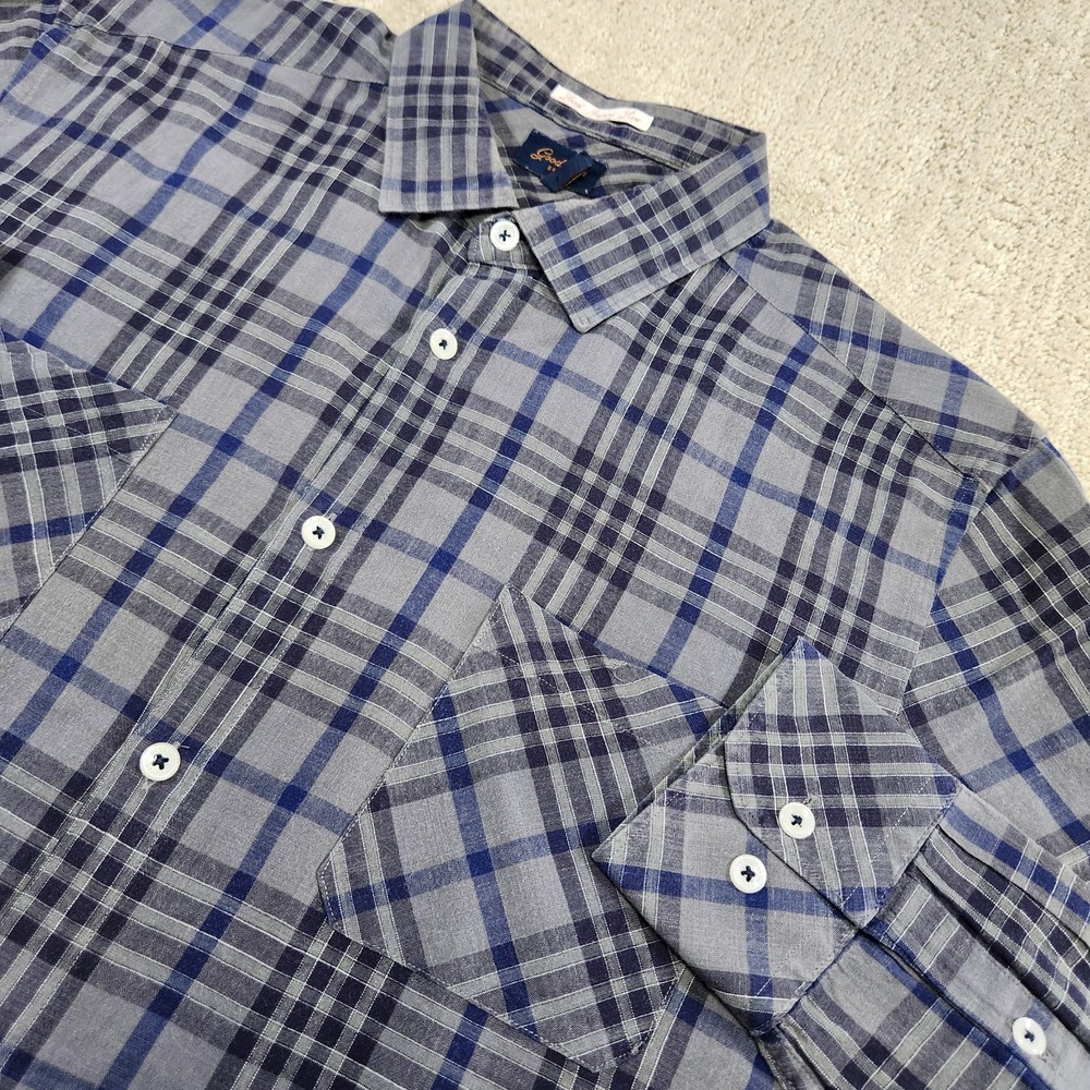 Good Man Brand Shirt Men Medium Gray Plaid Button Up Cotton Russell Wilson‎